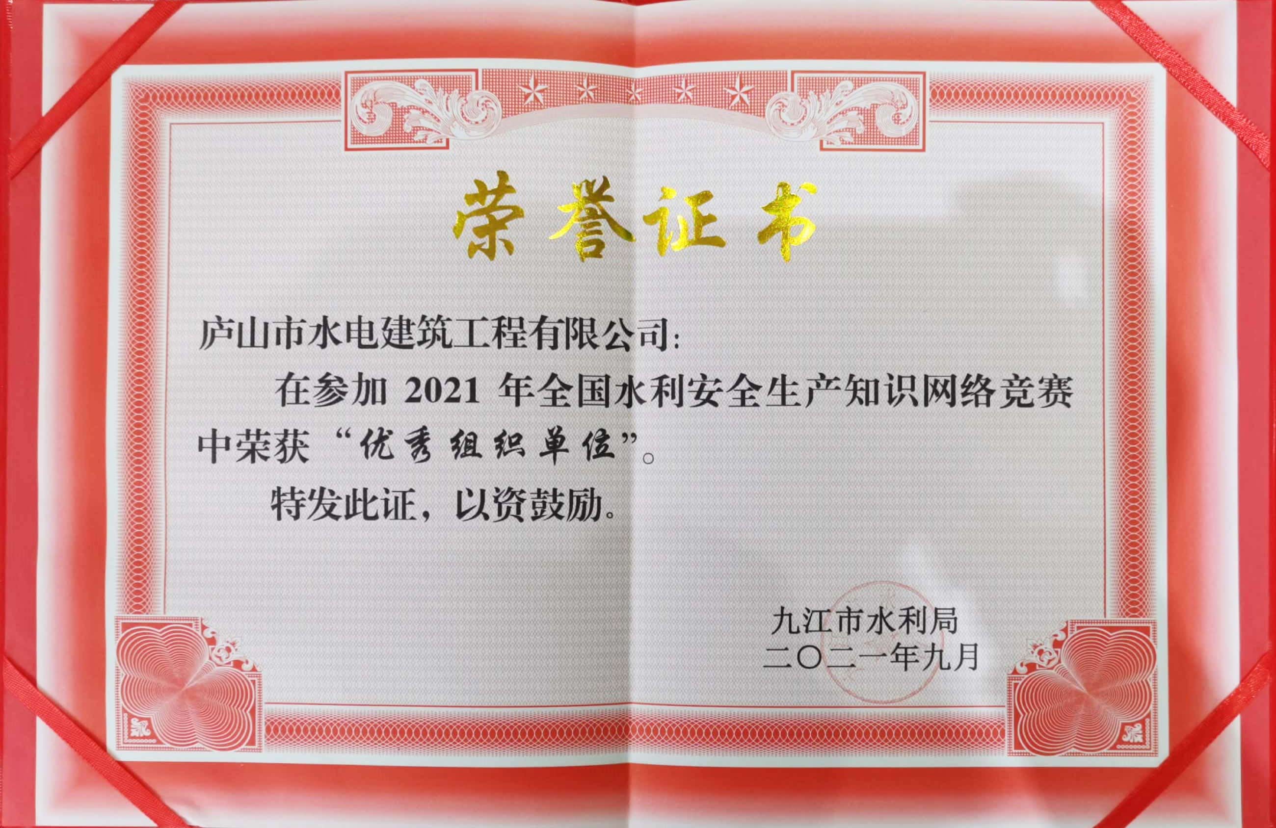 优秀组织单位-荣誉证书